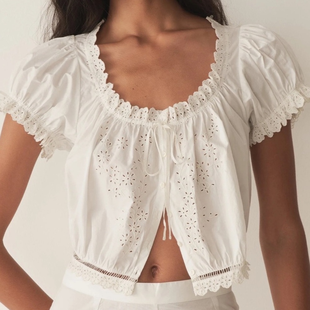 Doen Small Nera Top White Eyelet Salt Cotton Poplin